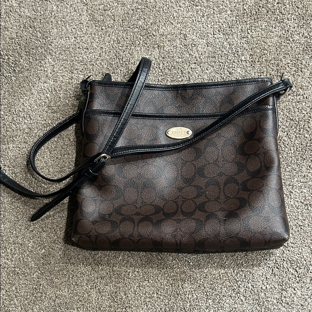 Coach Signature Brown and Black Crossbody Bag